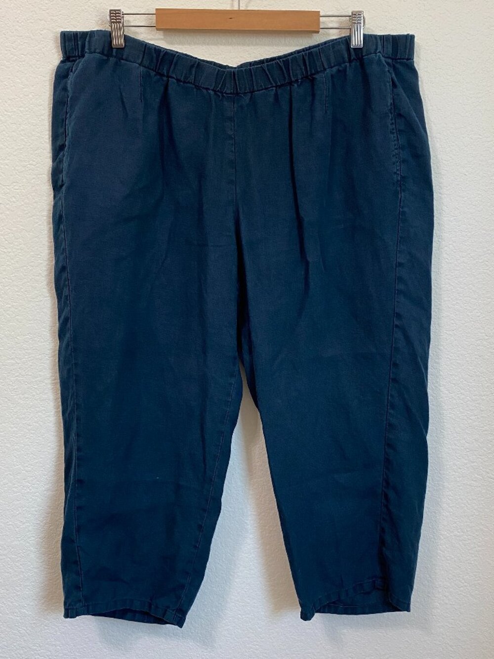 J. Jill Love Linen 100% Navy Blue Elastic Waist Pull On Cropped Pants 2X - Picture 2 of 9